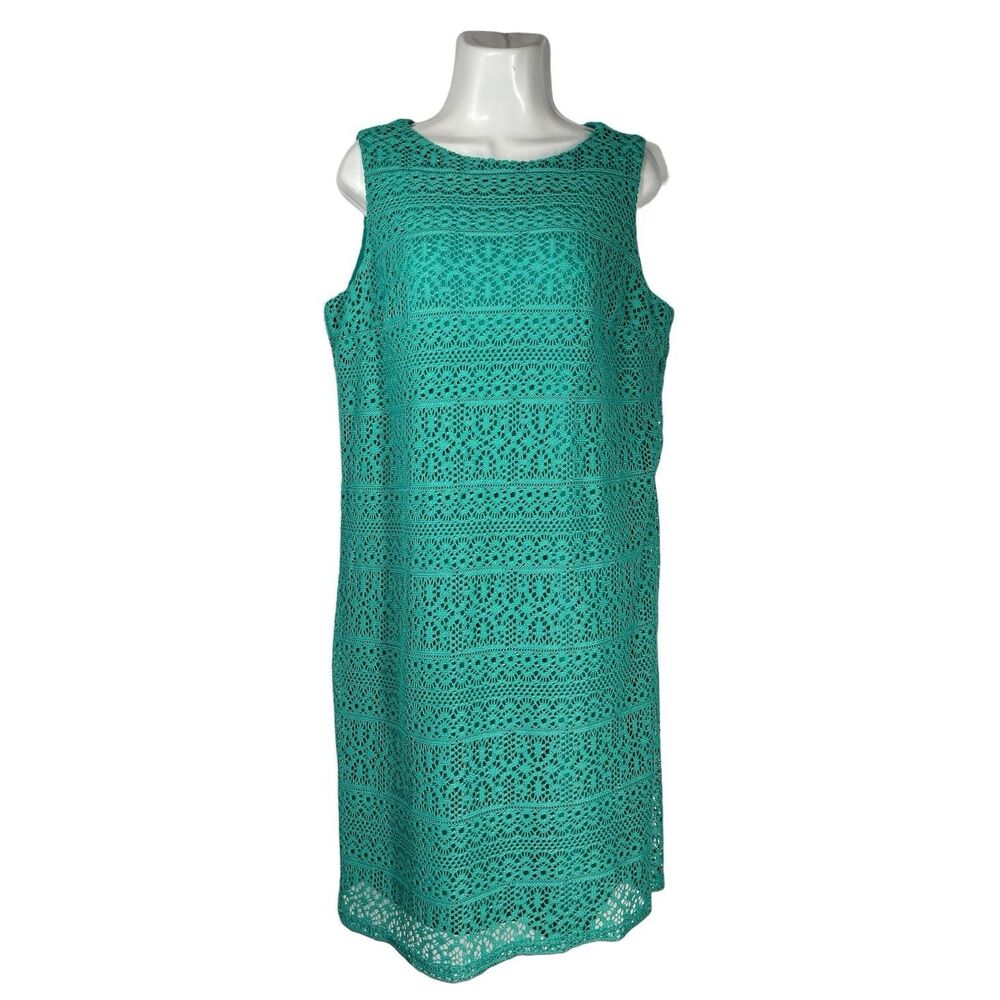 NorthStyle Dress Size 14 Teal Green Lace Overlay Sleeveless Lined Shift Office